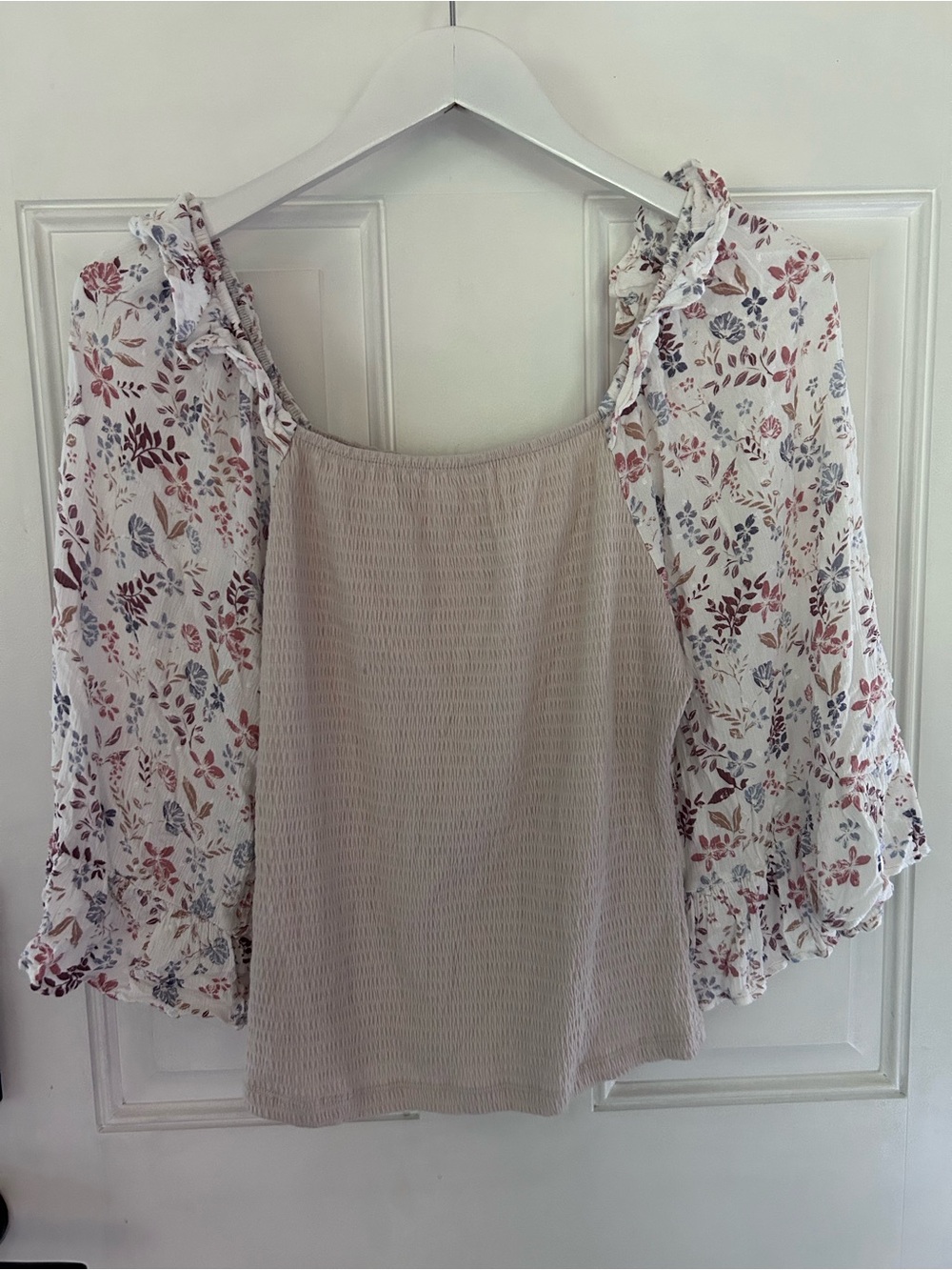 ADORA Cream Smocked Tank with White Floral Kimono